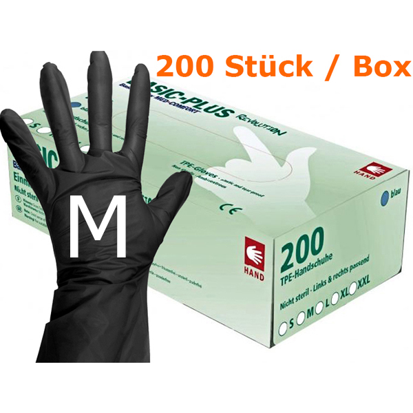 TPE Einmal-Handschuhe, Farbe: Schwarz, Größe: M, 1 Karton à 10 x 200 Stück