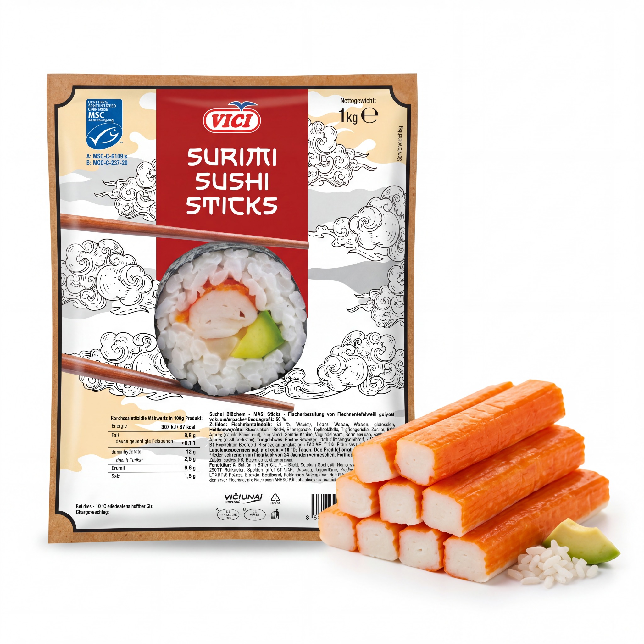 Vici - Surimi Maki Sticks, XL Orange, 1 x 1 kg Packung (TK)