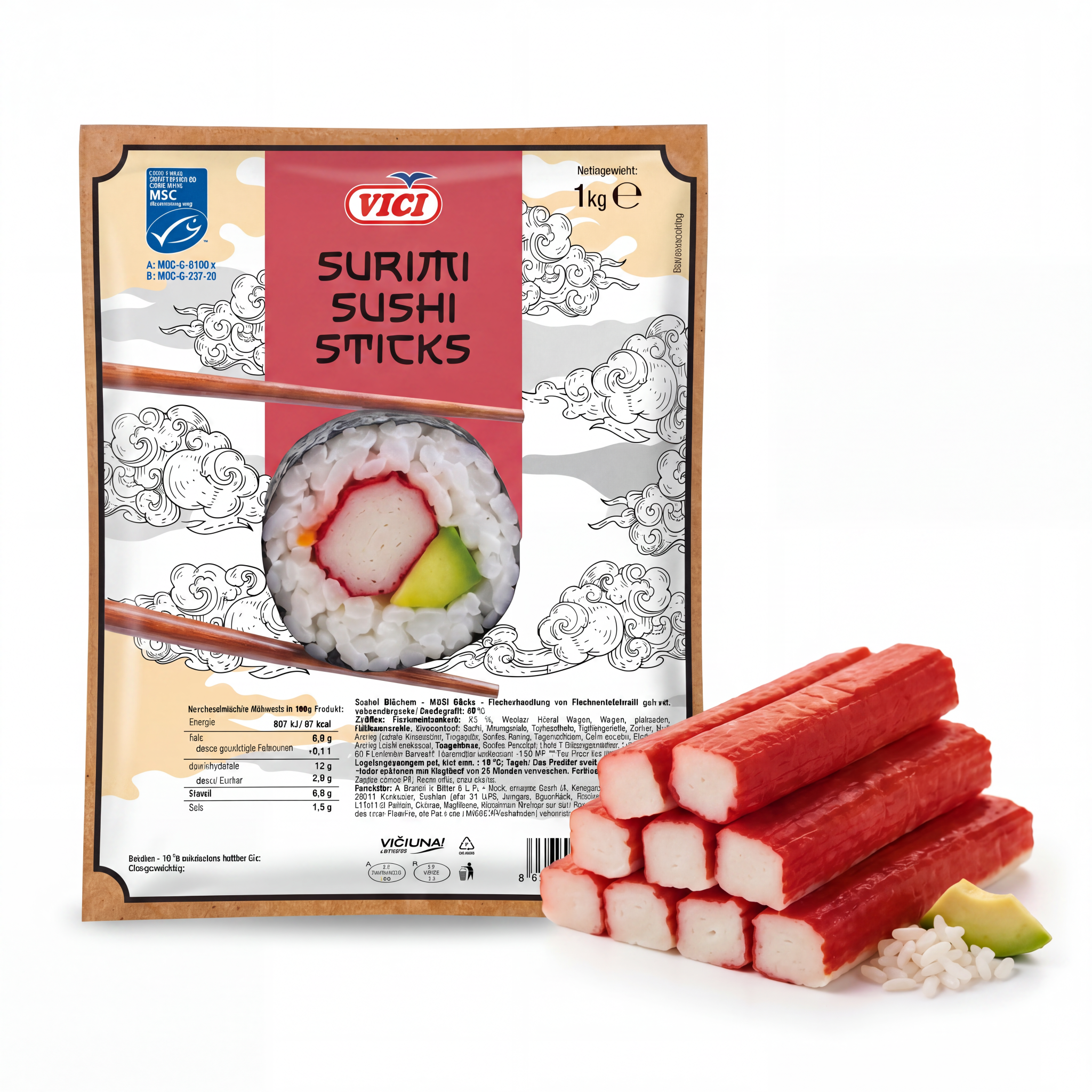 Vici - Surimi Maki Sticks, XL Dunkelrot, 1 x 1 kg Packung (TK)