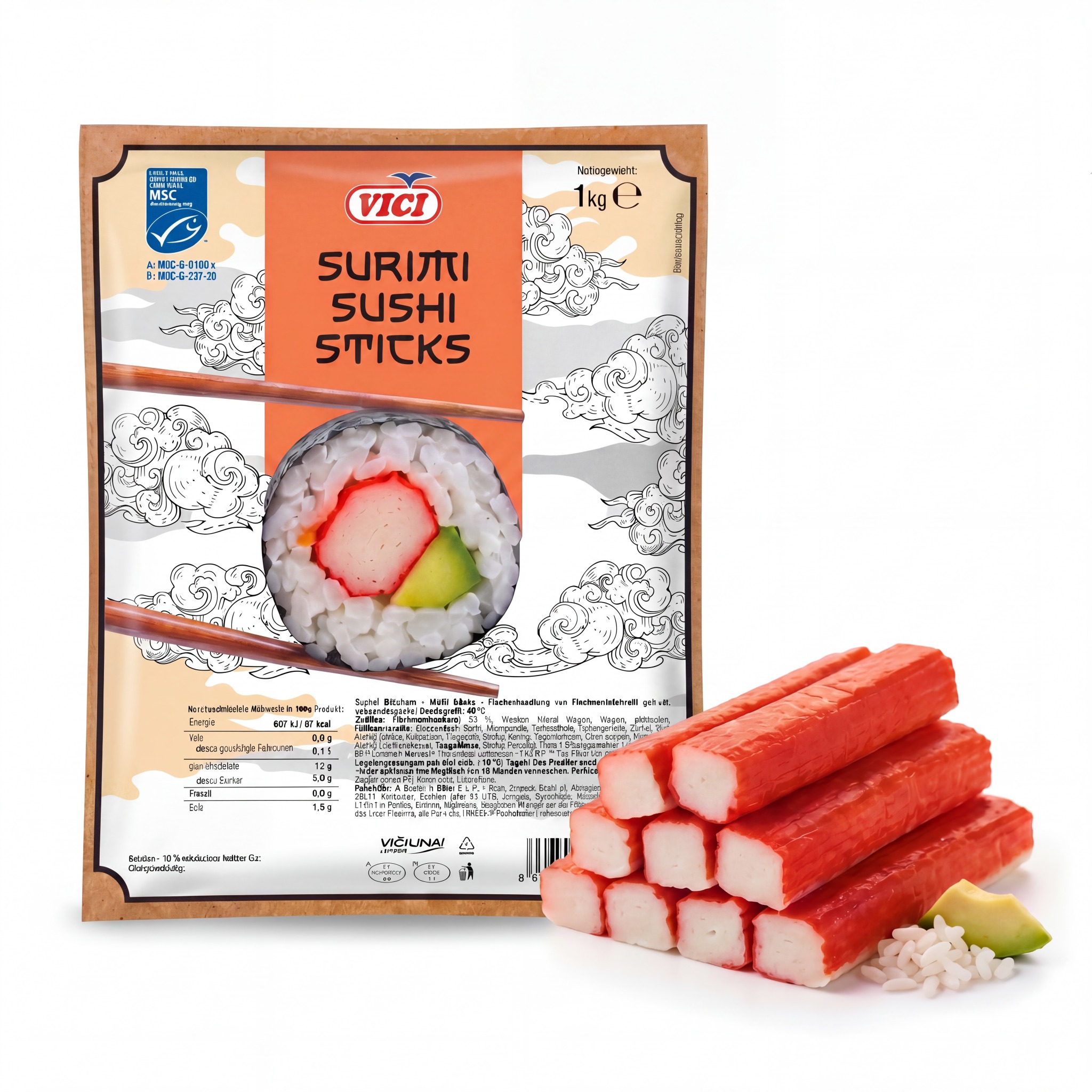 Vici - Surimi Maki Sticks, XL Rot, 1 x 1 kg Packung (TK)