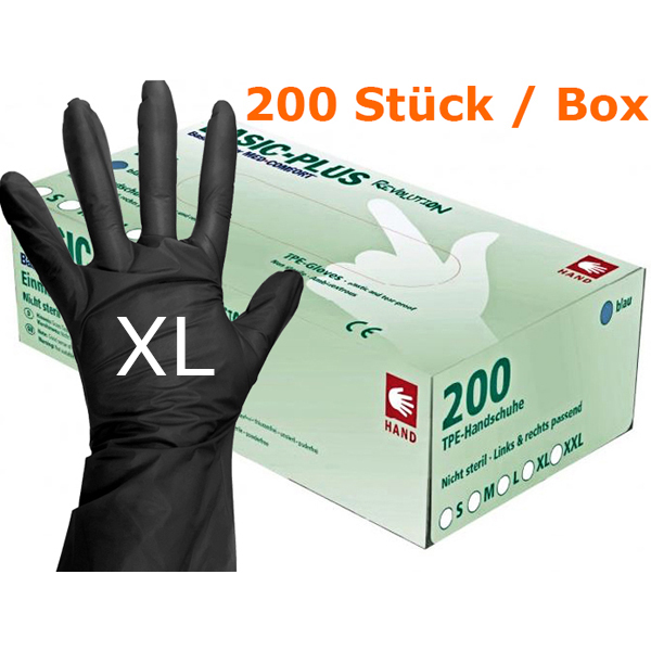 TPE Einmal-Handschuhe, Farbe: Schwarz, Größe: XL, 1 Karton à 10 x 200 Stück